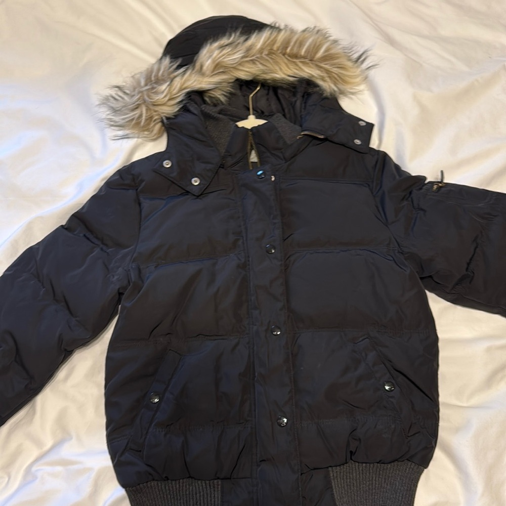 WOMENS AEO AMERICAN EAGLE OUTFITTERS PUFFER JACKET COAT HOOD DOWN SKI M Black